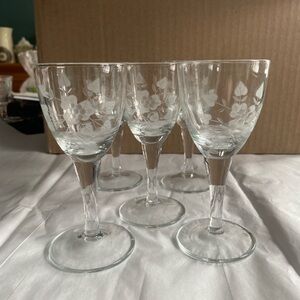Vintage Etched Crystal Wine Goblet set of 5